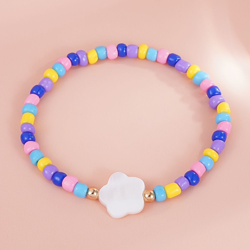 12pcs Kids Stretch Beaded Bracelets Set, Colorful Charm Accessories